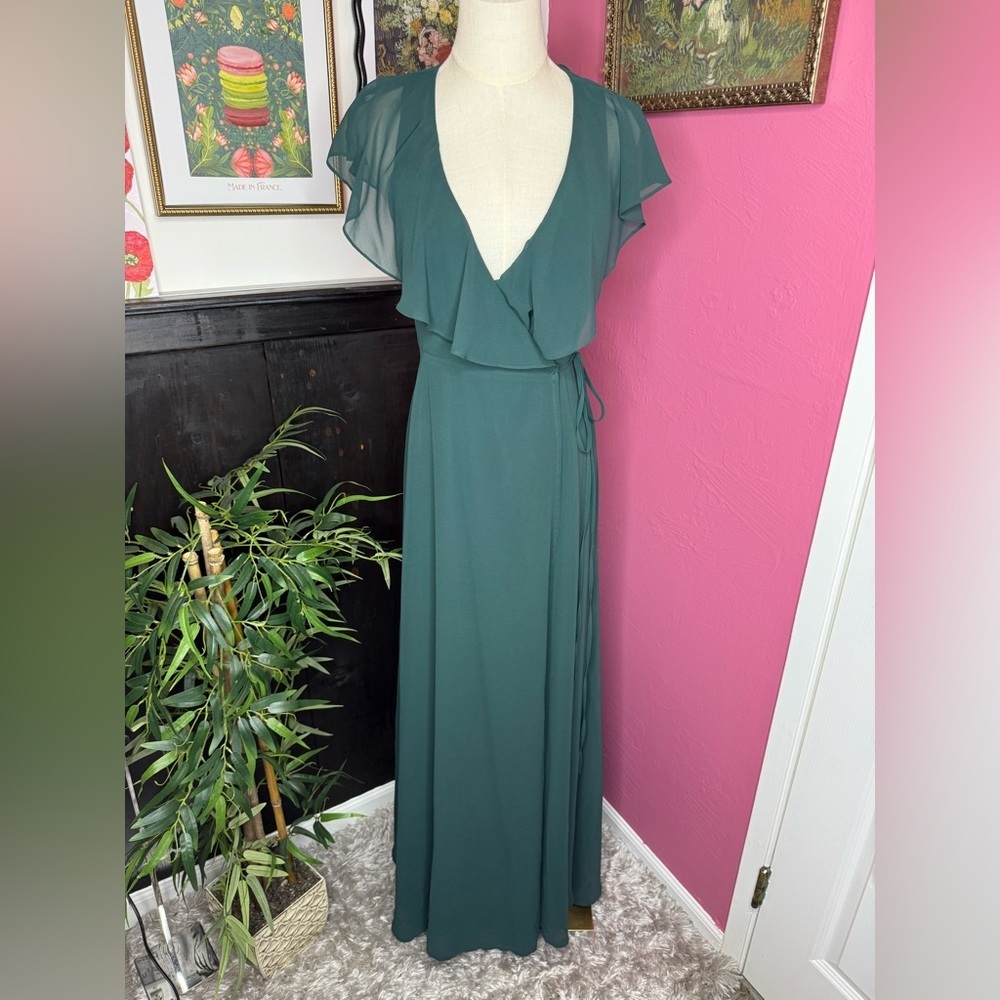 Lulus Emerald Green V-Neck Maxi Wrap Dress Sz XS